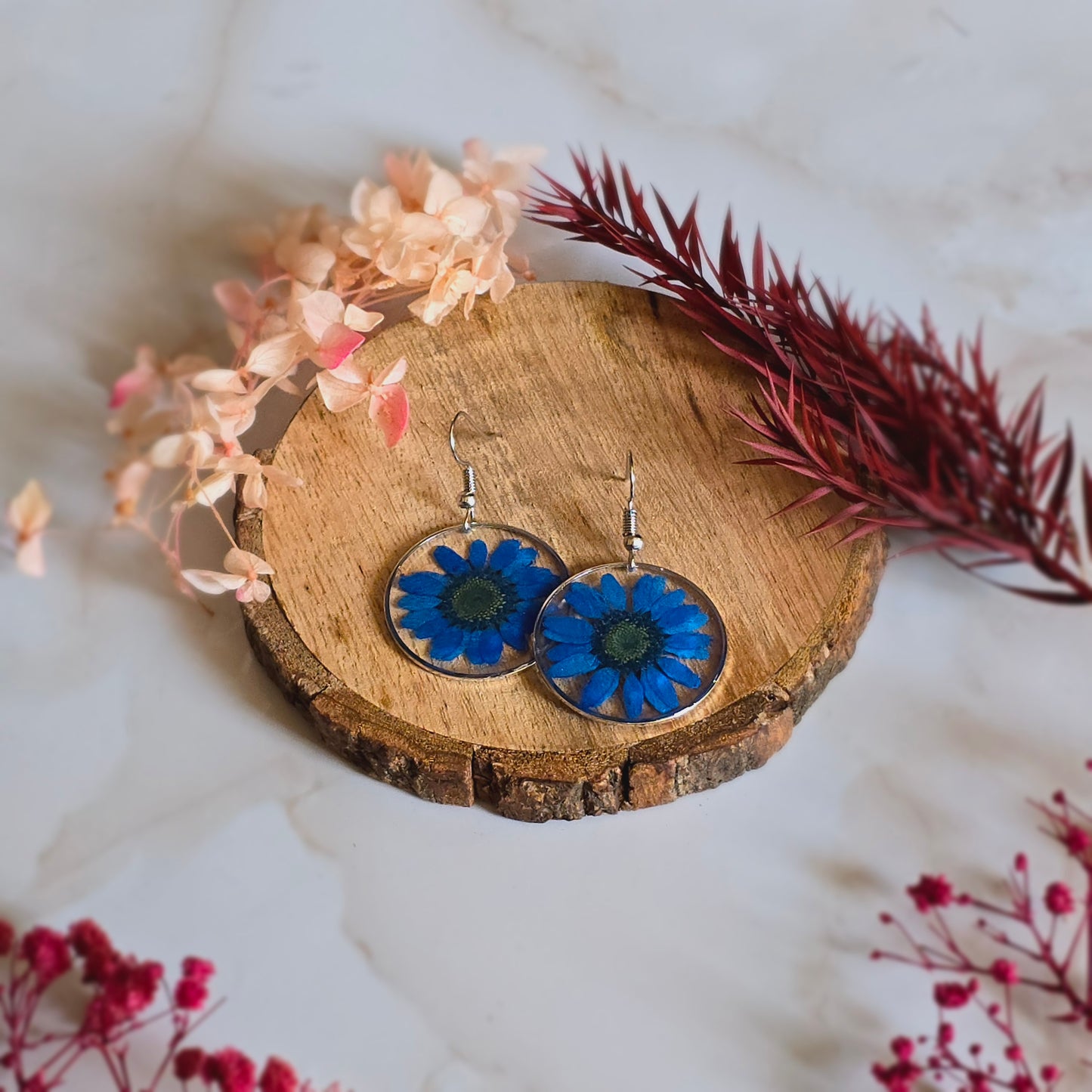 Sapphire Serenity: Real Flower Earrings in Captivating Blue