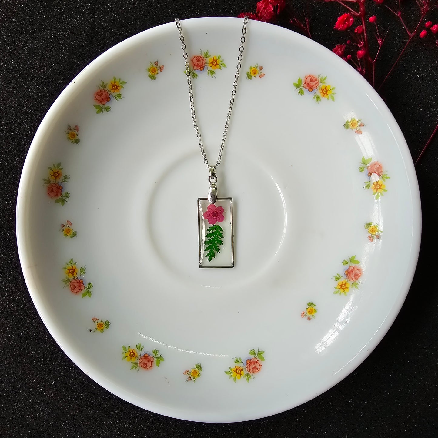 Exquisite Pink Green Floral Pendant