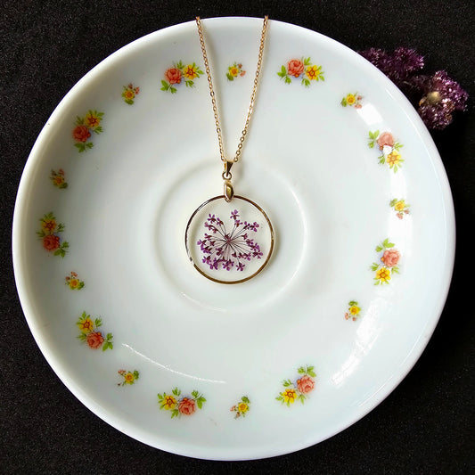 Elegant Queen Anne's Lace Pendant - Purple Bloom