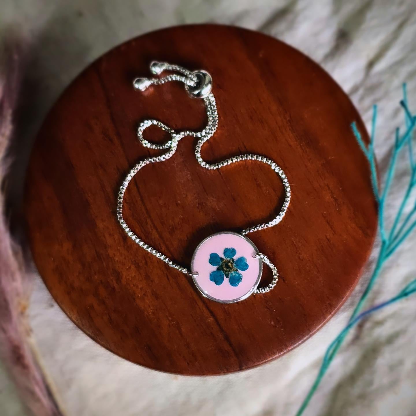 Delicate Tiny Blue Flower Bracelet in Silver