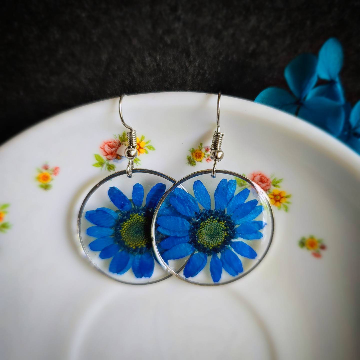 Sapphire Serenity: Real Flower Earrings in Captivating Blue